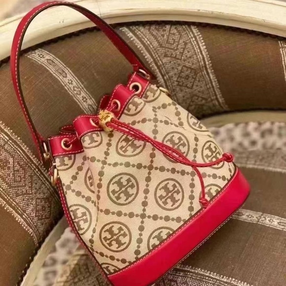 Tory Burch T Monogram Jacquard Bucket Bag, Hazelnut, Style 84336 - Picture 1 of 9